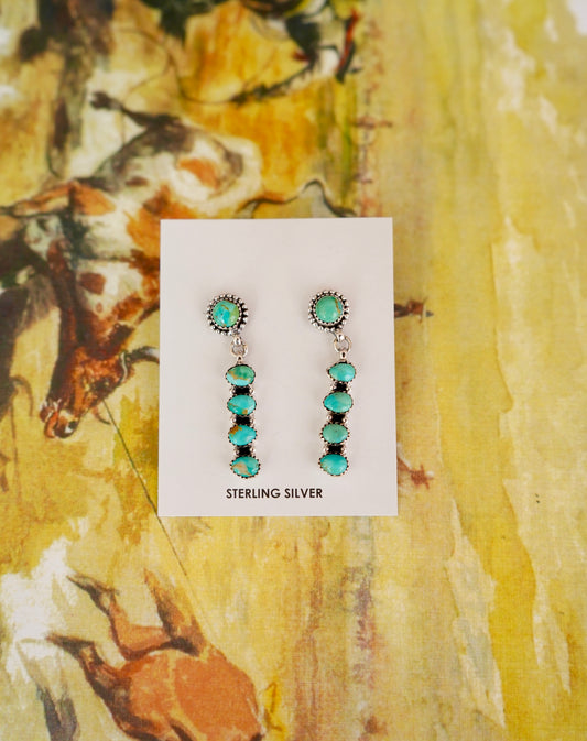 Turquoise 5 Stone Dangly Stud Earrings