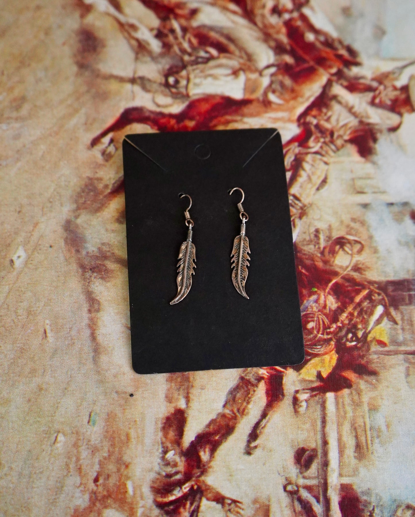 Vintage Sterling Silver Feather Fish Hook Earrings