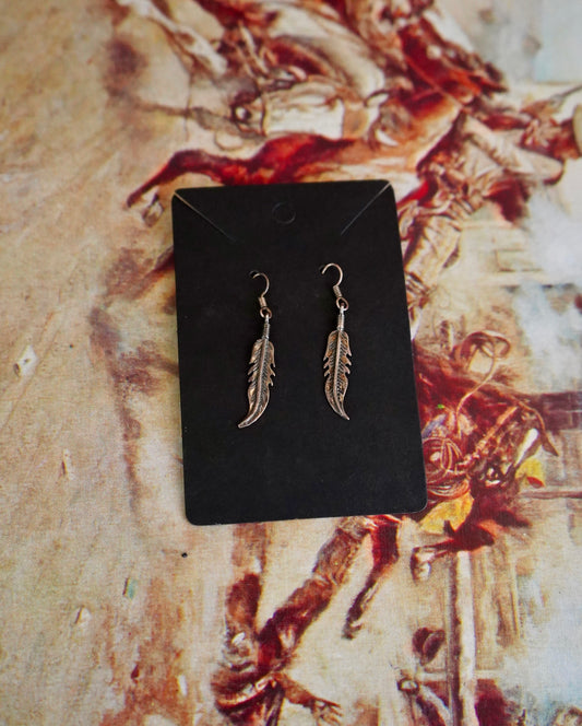 Vintage Sterling Silver Feather Fish Hook Earrings