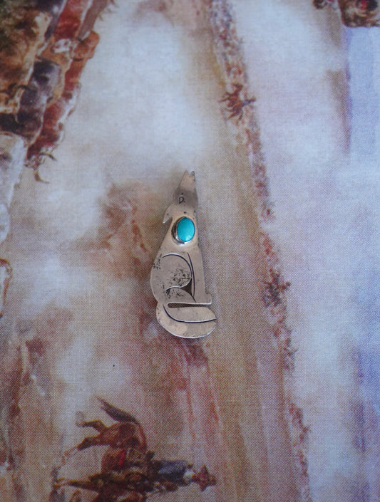 Vintage Turquoise Howling Coyote/Wolf Pins