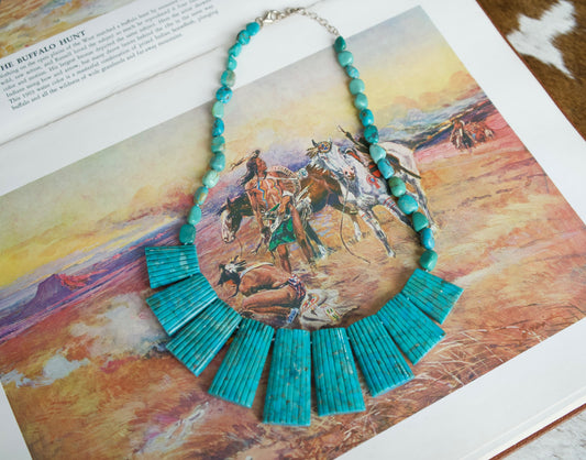 Carved Turquoise Beaded Necklace