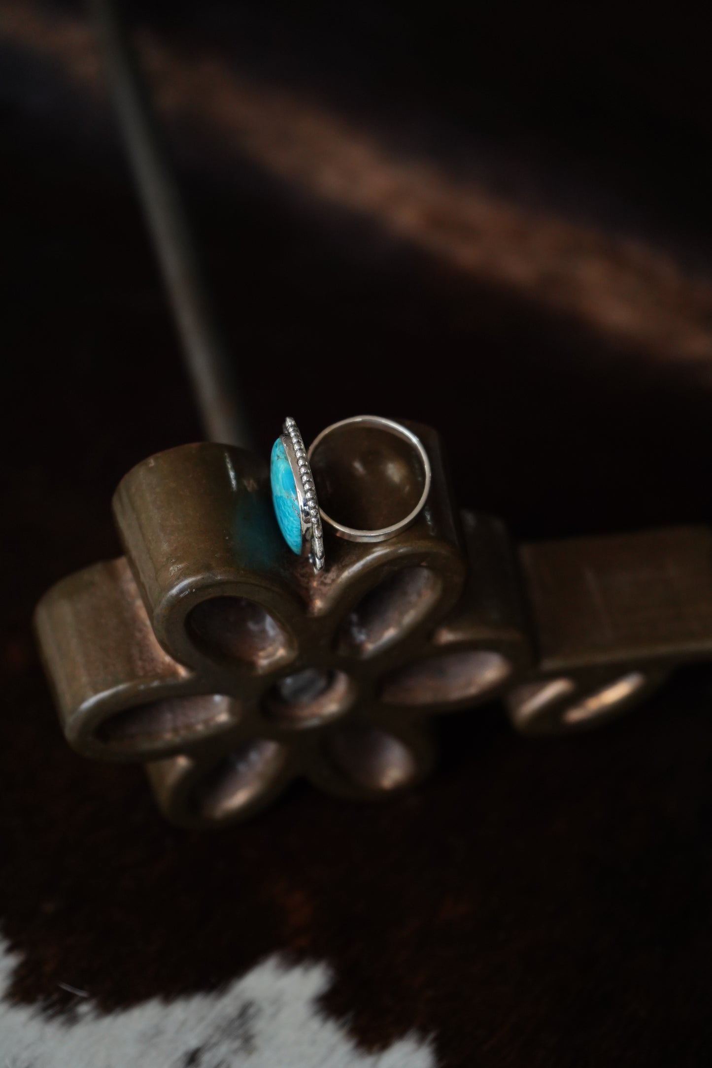 Turquoise Square w/ Silver Border Ring - Sz 8.5