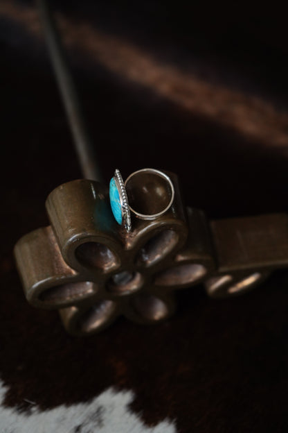 Turquoise Square w/ Silver Border Ring - Sz 8.5