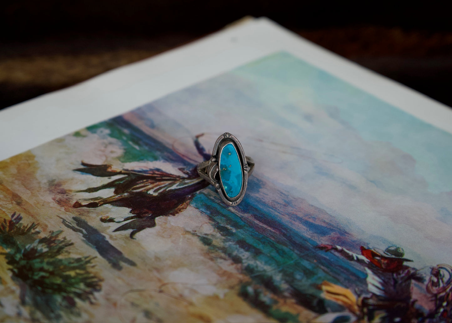 Oval Turquoise Vintage Ring - Size 7.5