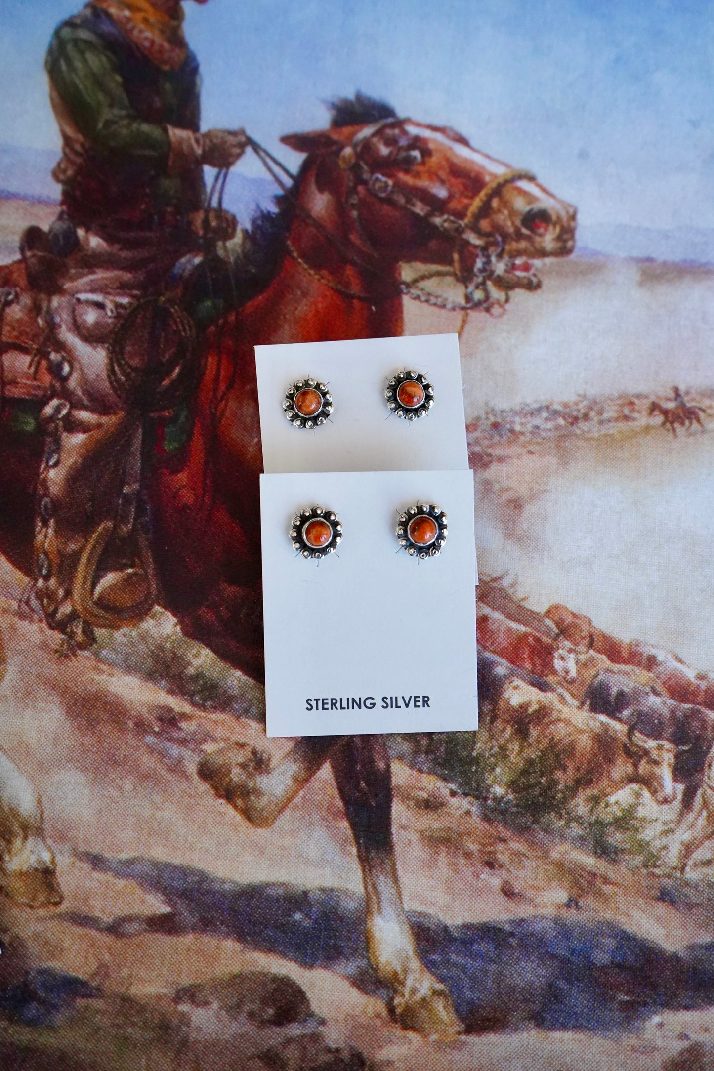 Small Turquoise Flower Concho Stud Earrings