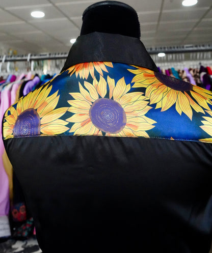S - Large Sunflowers on Black Satin Button Down