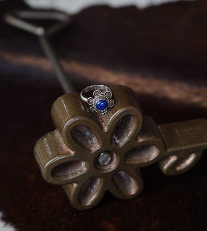 Blue Lapis Flower Ring - Sz 8