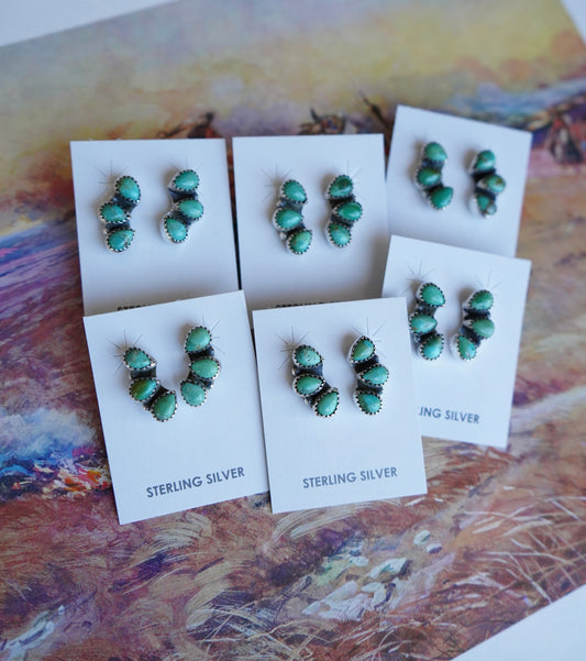 Thunder Creek Turquoise 3 Stone Stud Earrings