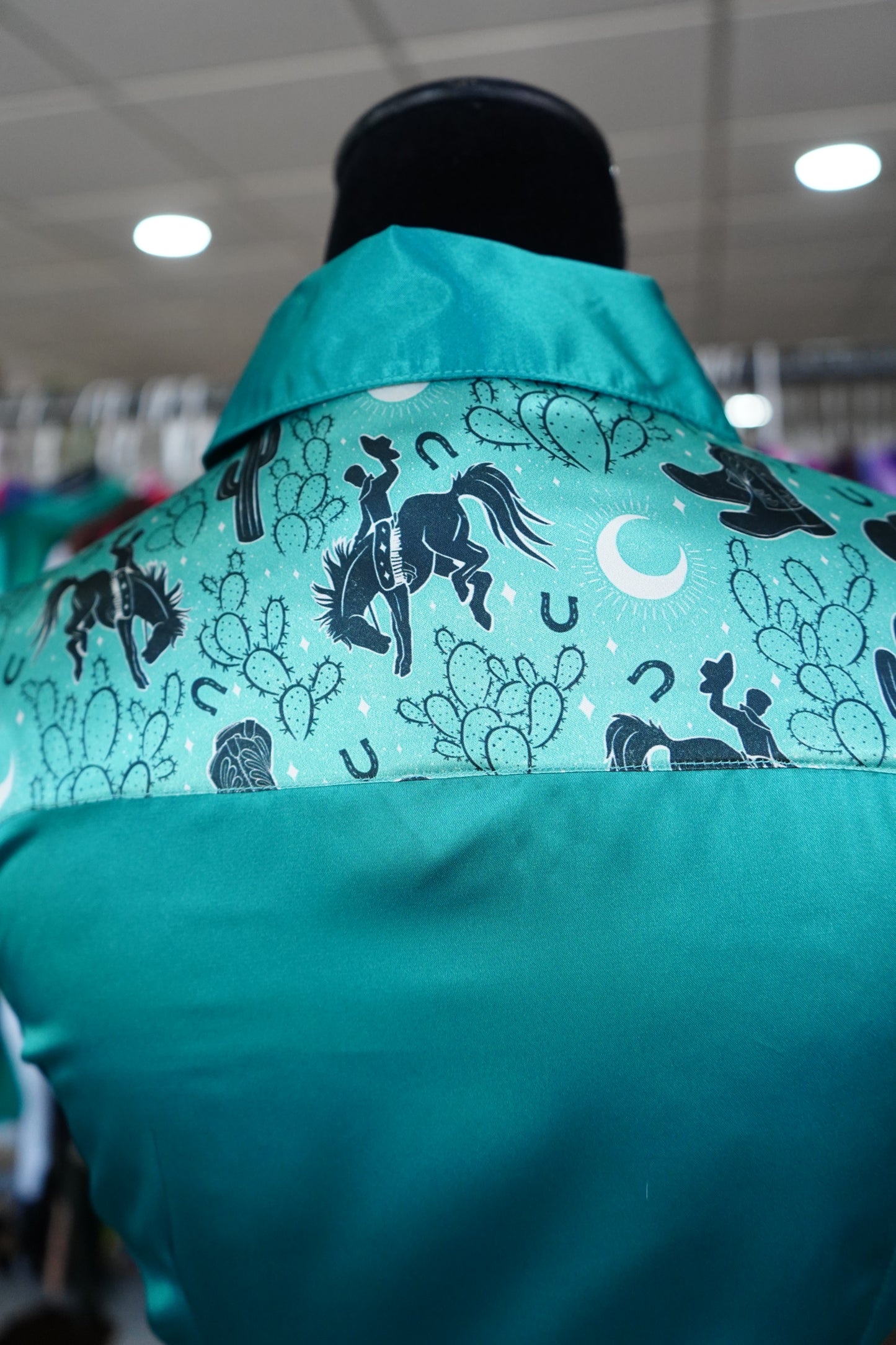 S - Mystic Cowboys on Emerald Satin Button Down