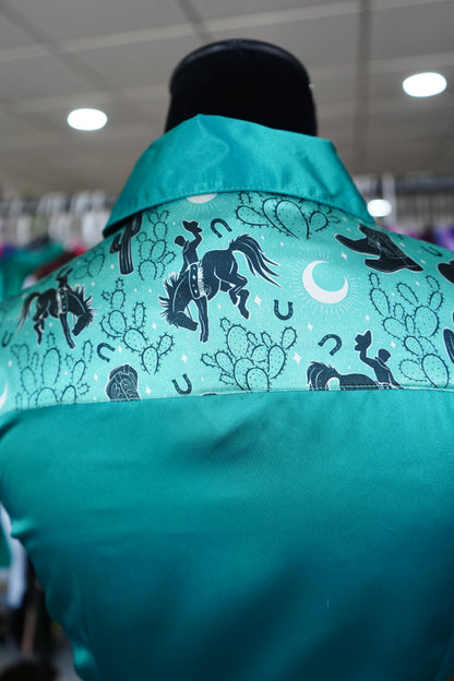 S - Mystic Cowboys on Emerald Satin Button Down