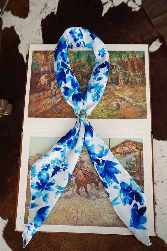 Watercolor Blue & Navy Floral Wild Rag
