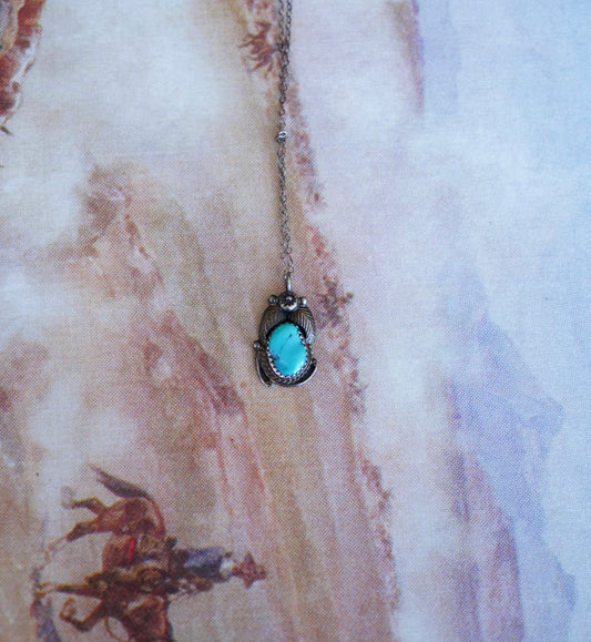 Vintage Turquoise w/ Sterling Silver Leaves Necklace