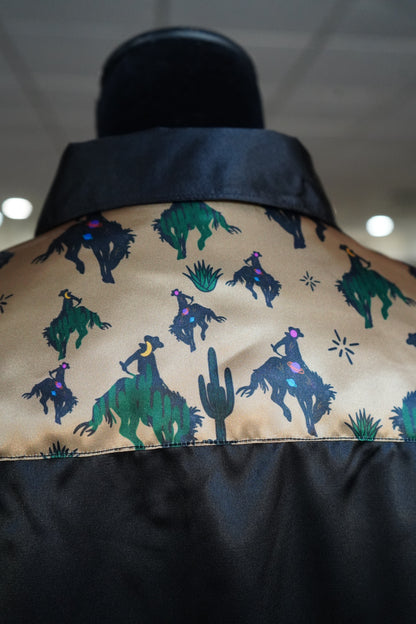 L - Space Cowboys on Black Satin Button Down