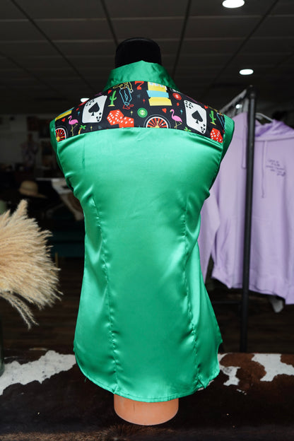 S - Black Vegas on Kelly Green Button Down