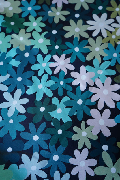 Drawn Green Flowers on Black Wild Rag