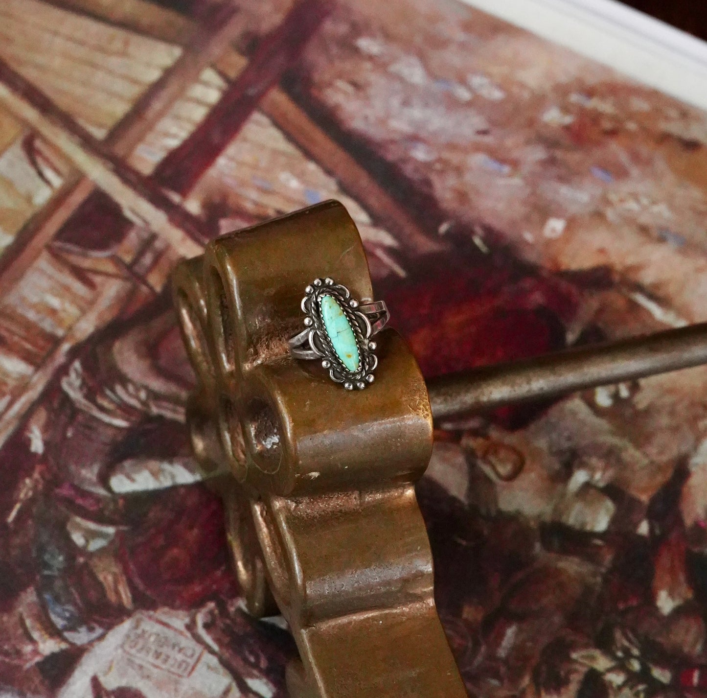 Small Vintage Turquoise Oval Ring - Sz 6