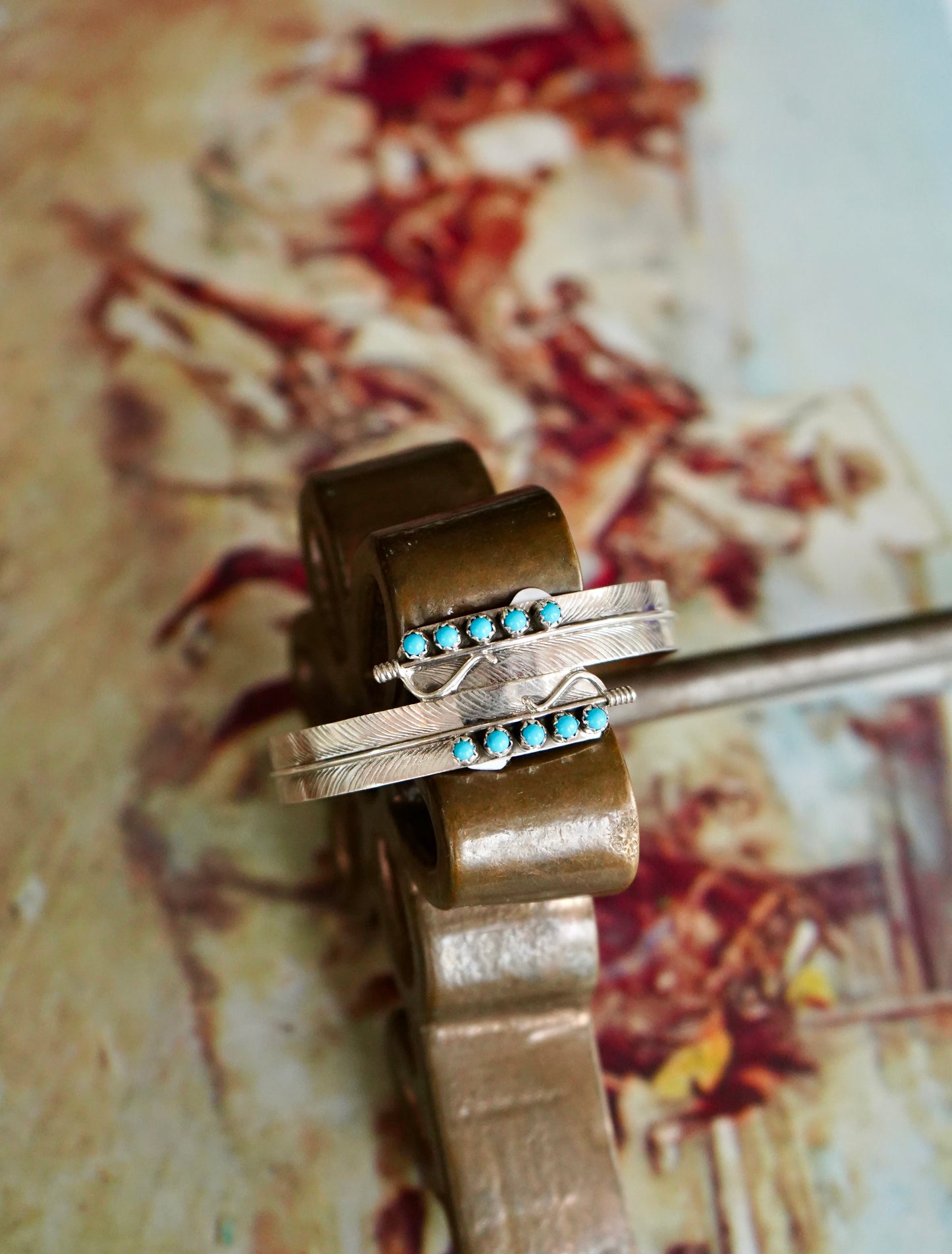 Chester Charley Turquoise Feather Cuffs