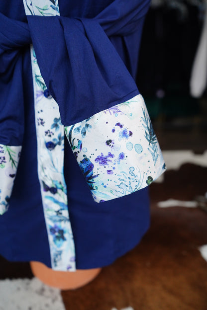 S - Winter Watercolor Floral on Navy Cotton Button Down