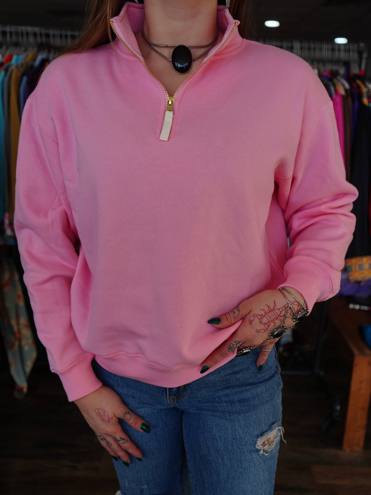 Grew Up - Zenana Gold Half Zip Pullover Sweatshirt