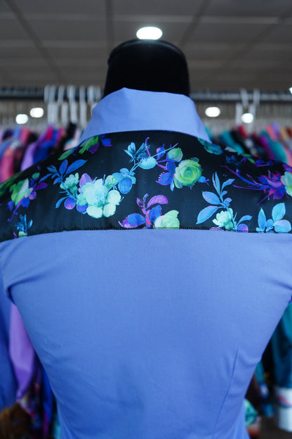 S - Blue & Purple Electric Floral on Lilac Cotton Button Down