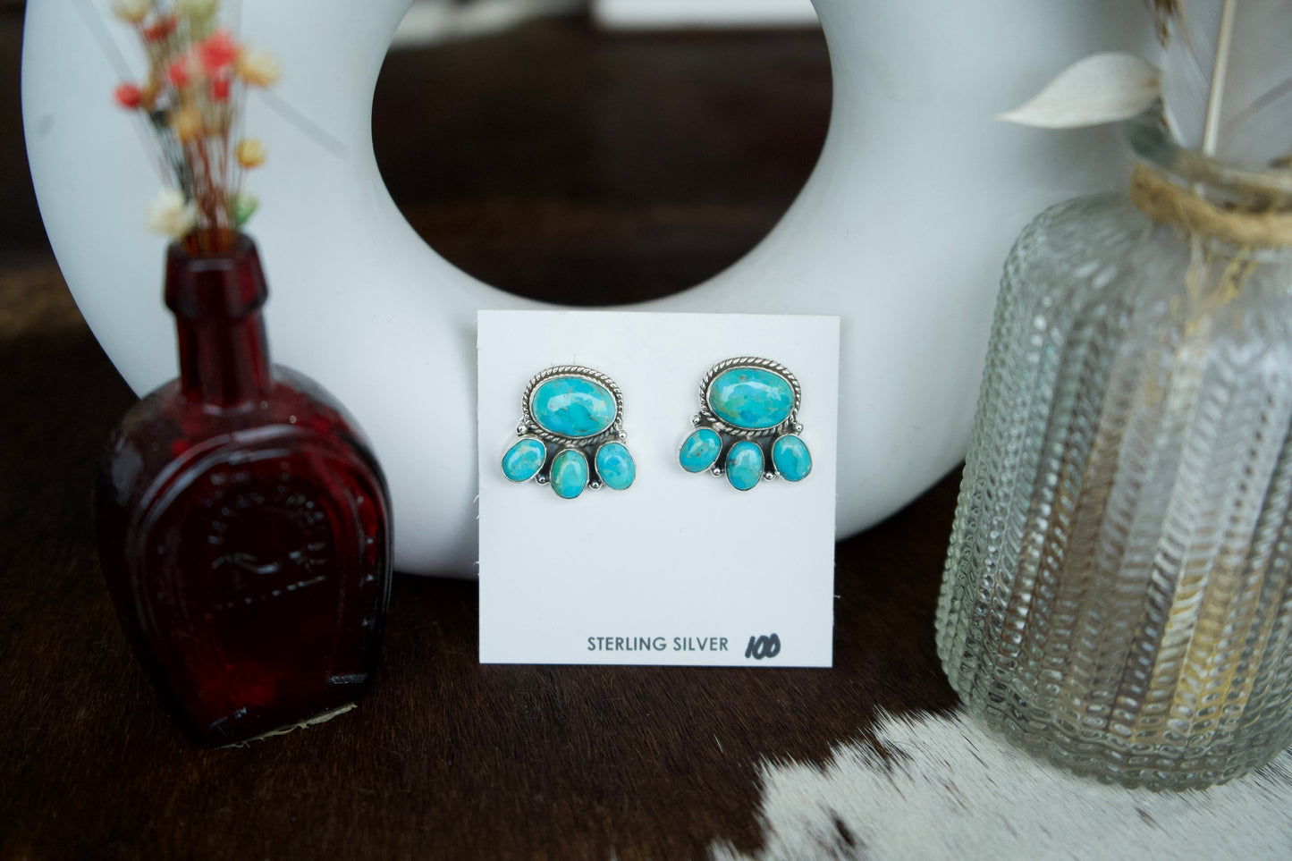 Turquoise Drop Cluster Post Earrings