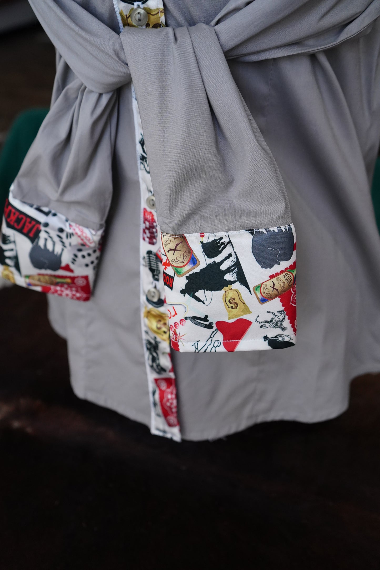 XL - Gambling Collage on Gray Cotton Button Down