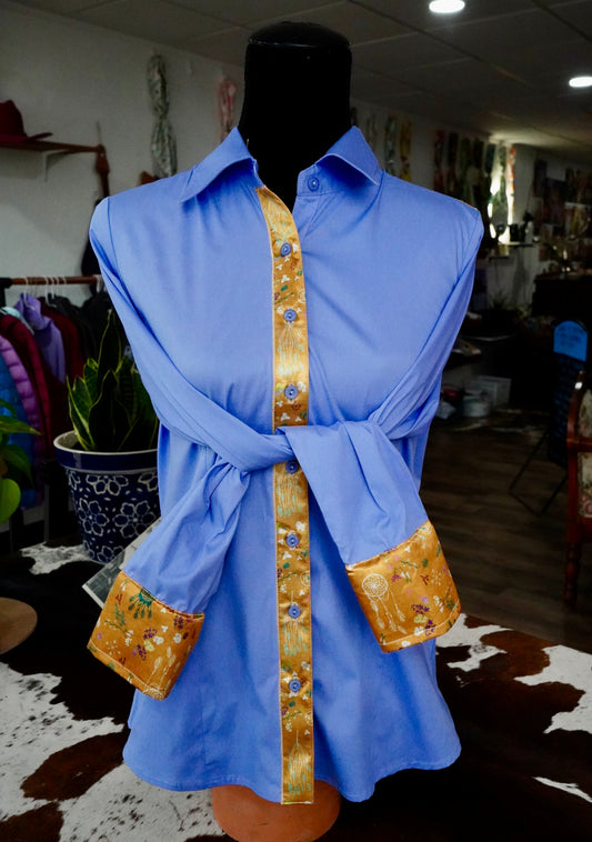 XL - Mustard Dreamcatchers on Lilac Cotton Button Down