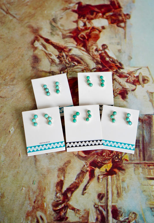 Janice Spencer 3 Stone Turquoise Stud Earrings
