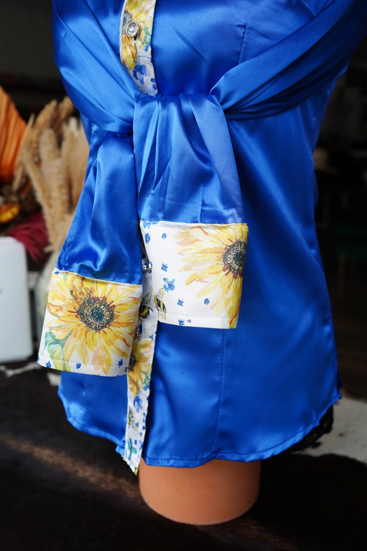 S - Original Sunflowers on Royal Blue Button Down