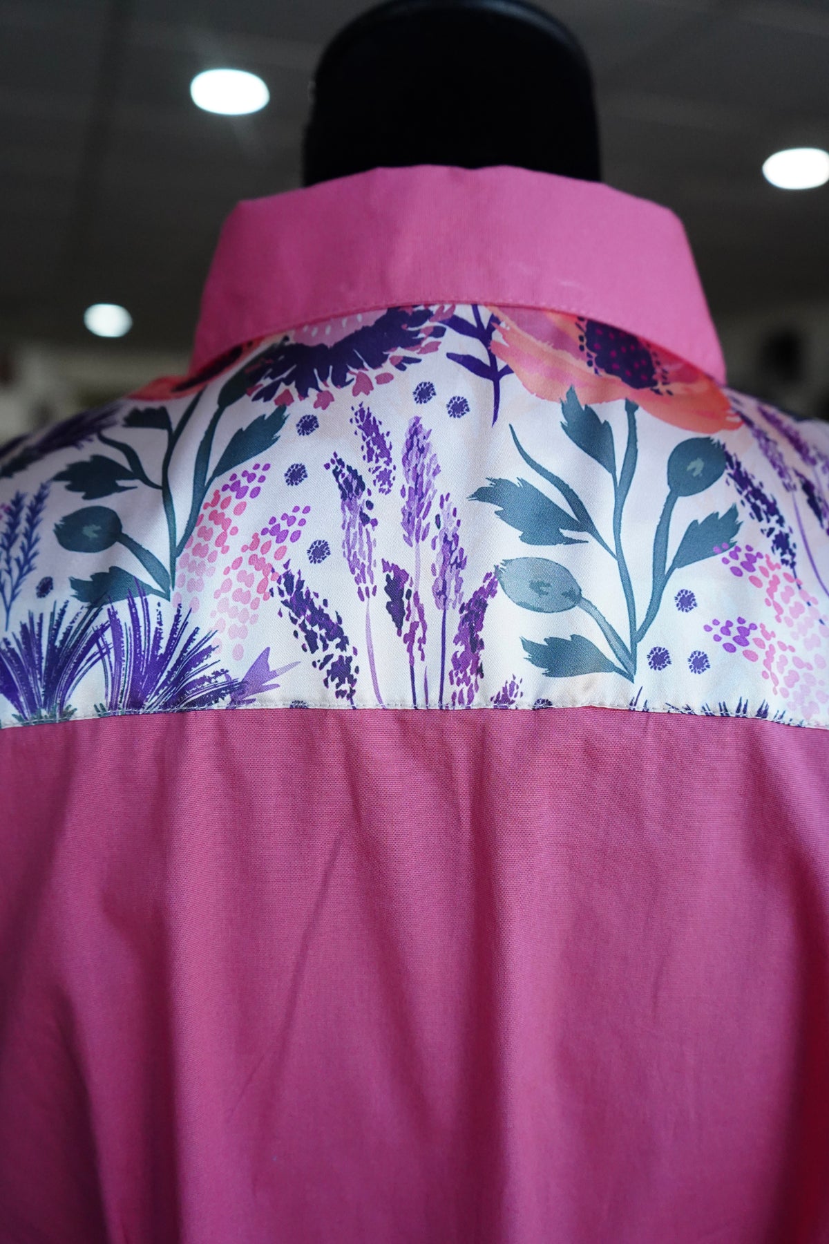 XL - Plum & Coral Floral on Coral Cotton Button Down