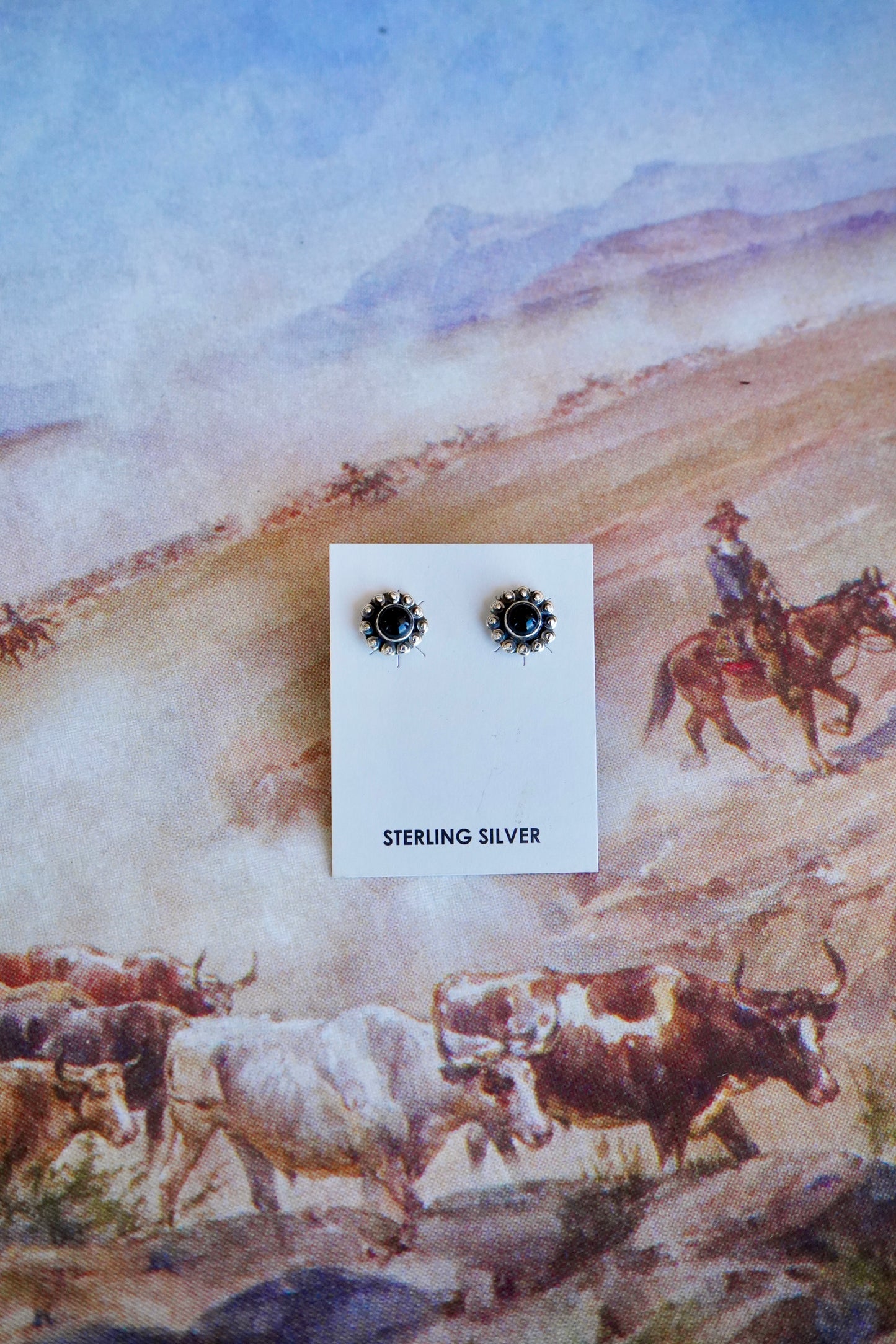 Small Turquoise Flower Concho Stud Earrings