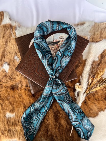 Deep Teal & Black Electric Paisley DS Wild Rag