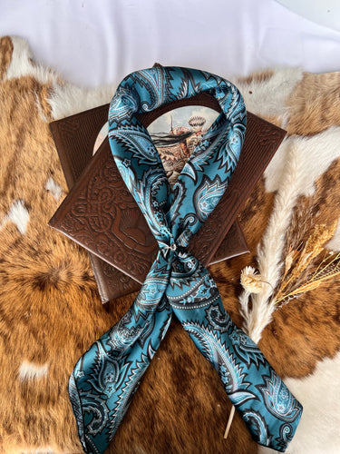 Deep Teal & Black Electric Paisley DS Wild Rag