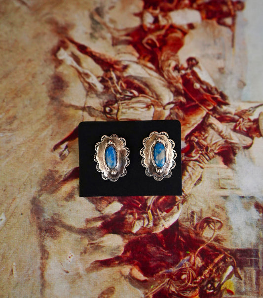 Vintage Denim Lapis Concho Stud Earrings