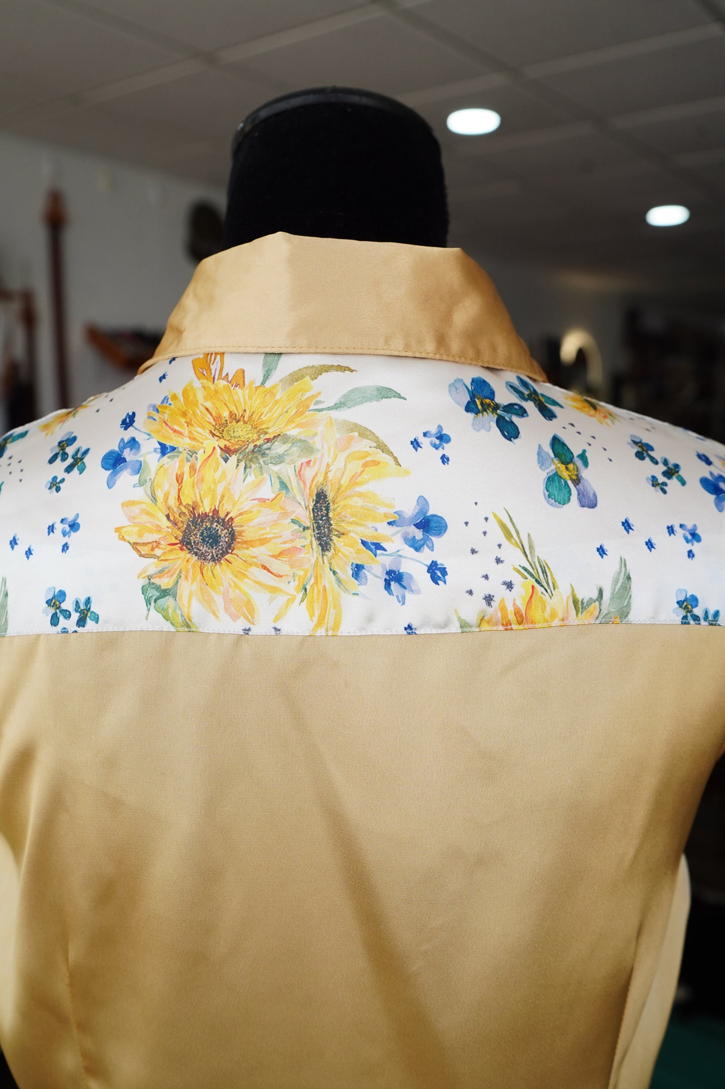 L - Original Sunflowers on Gold Satin Button Down