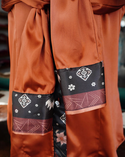 L - Farmhouse Aztec on Rust Satin Button Down