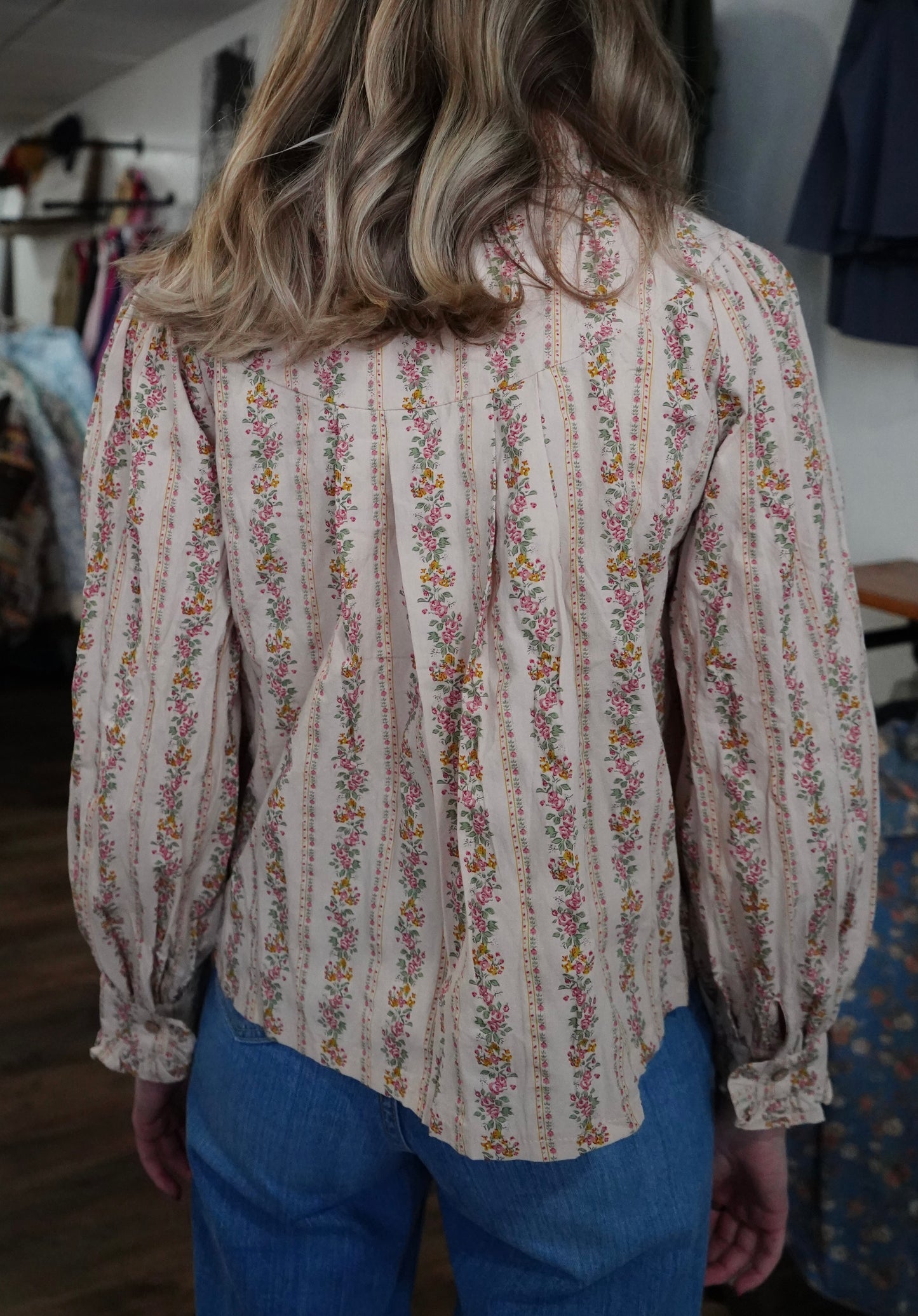 Daisy Floral Stripped Ruffle Button Down