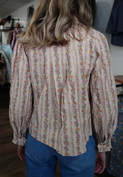 Daisy Floral Stripped Ruffle Button Down