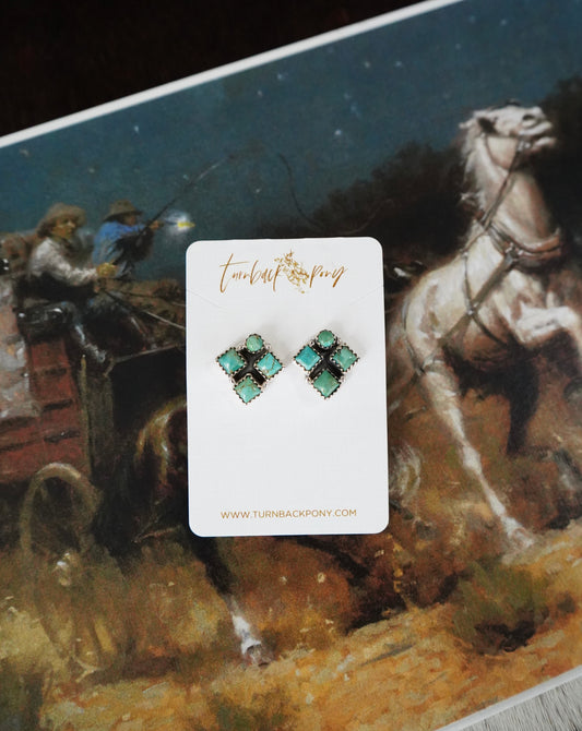 TBP Turquoise Diamond Shape Cluster Stud Earrings