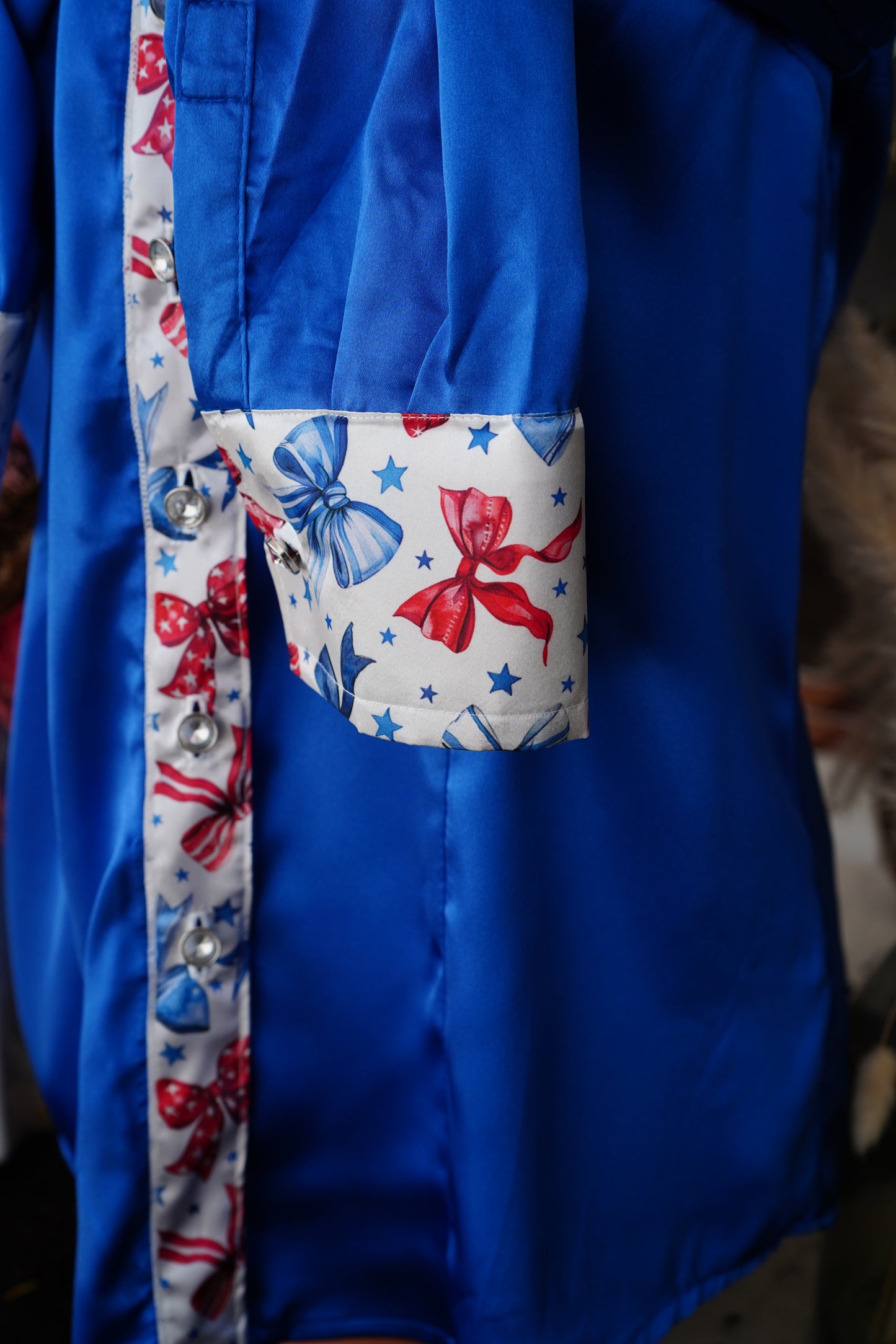 L - Royal Blue w/ Patriotic Bows Button Down
