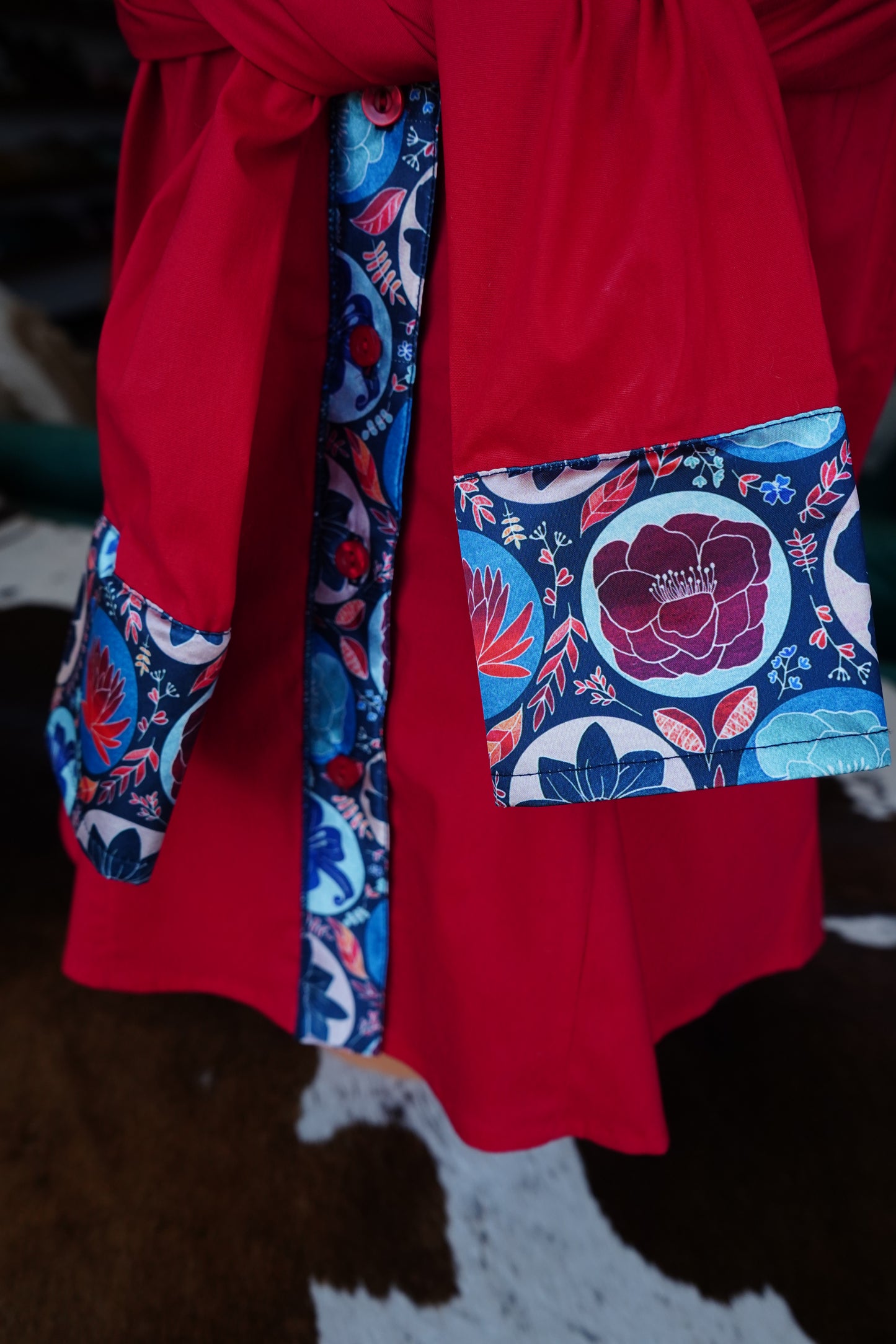 L - Patriotic Floral Patches on Red Cotton Button Down