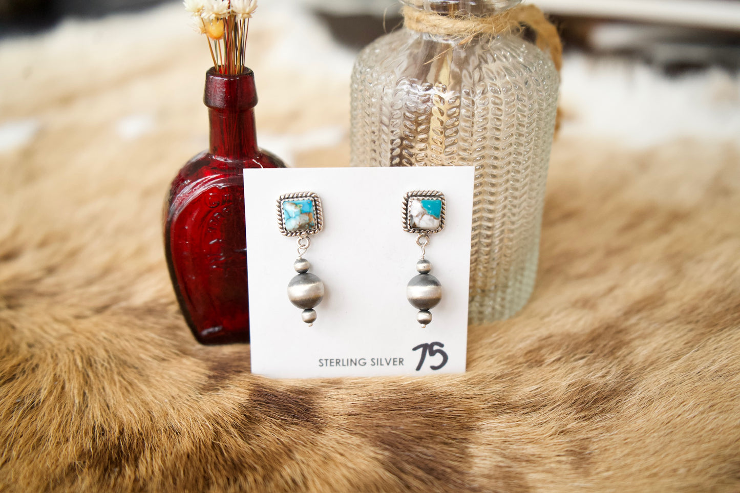 Turquoise Studs with Sterling Pearl