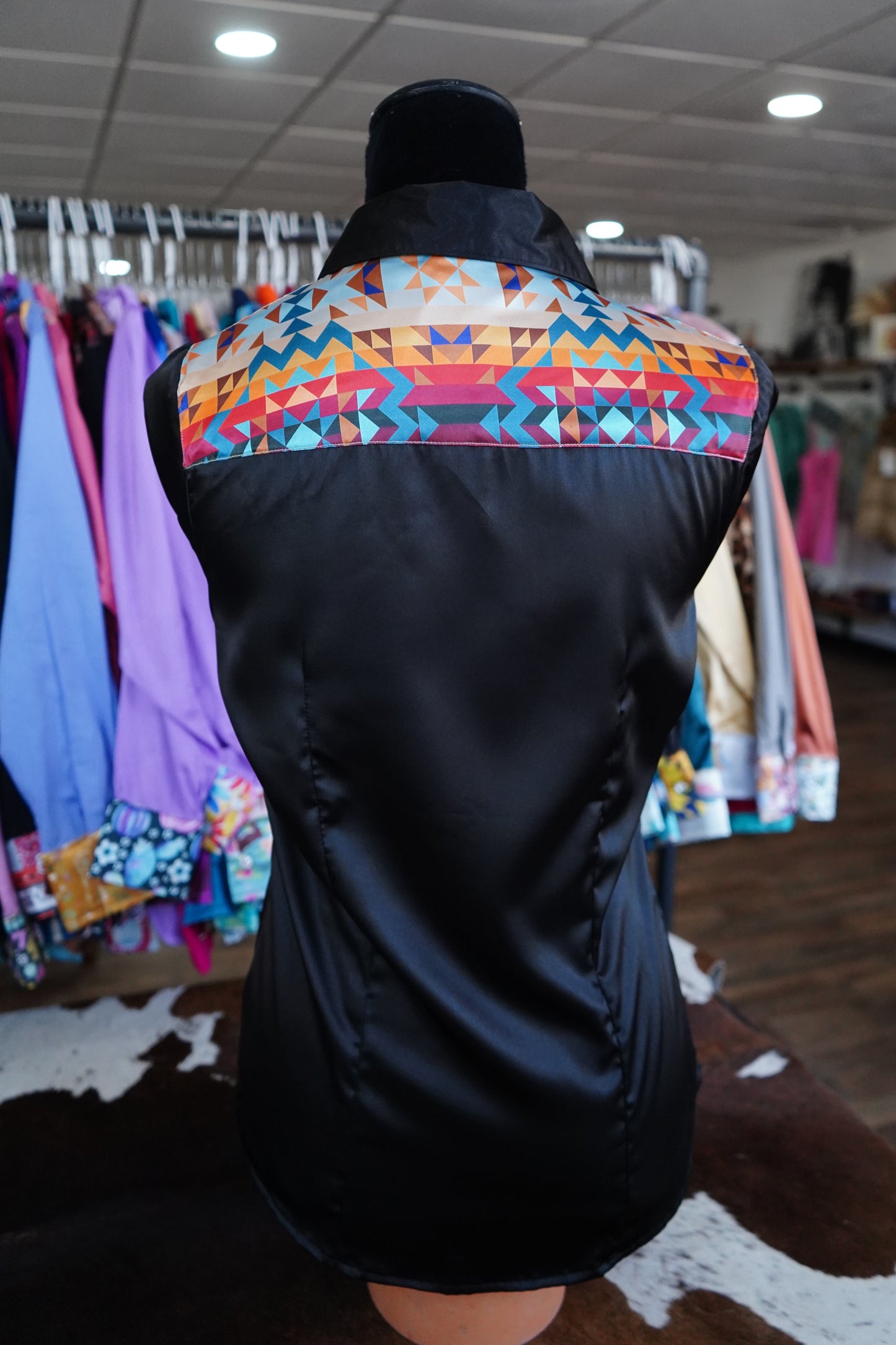 S - Sunrise Aztec on Black Satin Button Down