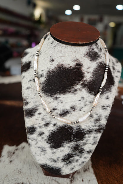 Torpedo Freshwater Pearls & Silver Pearls Necklace - 18”