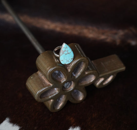 Turquoise Teardrop Ring - Sz 7.5