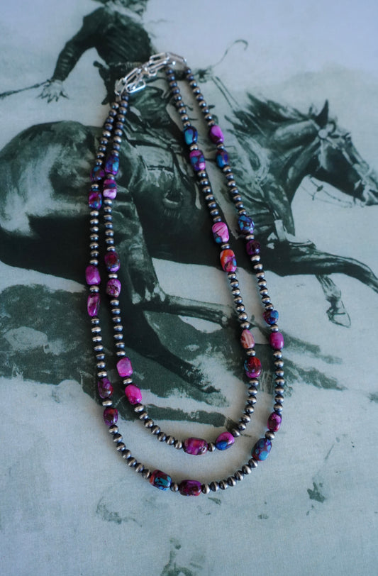 Sterling Silver Pearls w/ Pink Dahlia Necklace - 16”