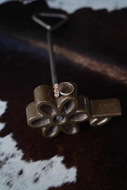 3 Stone Orange Spiny Ring - Sz 7