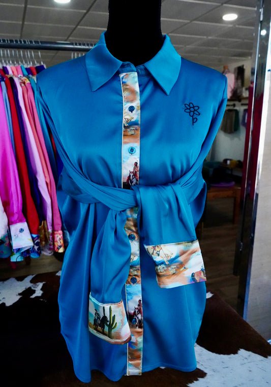 Branded Flowy Satin Button Downs