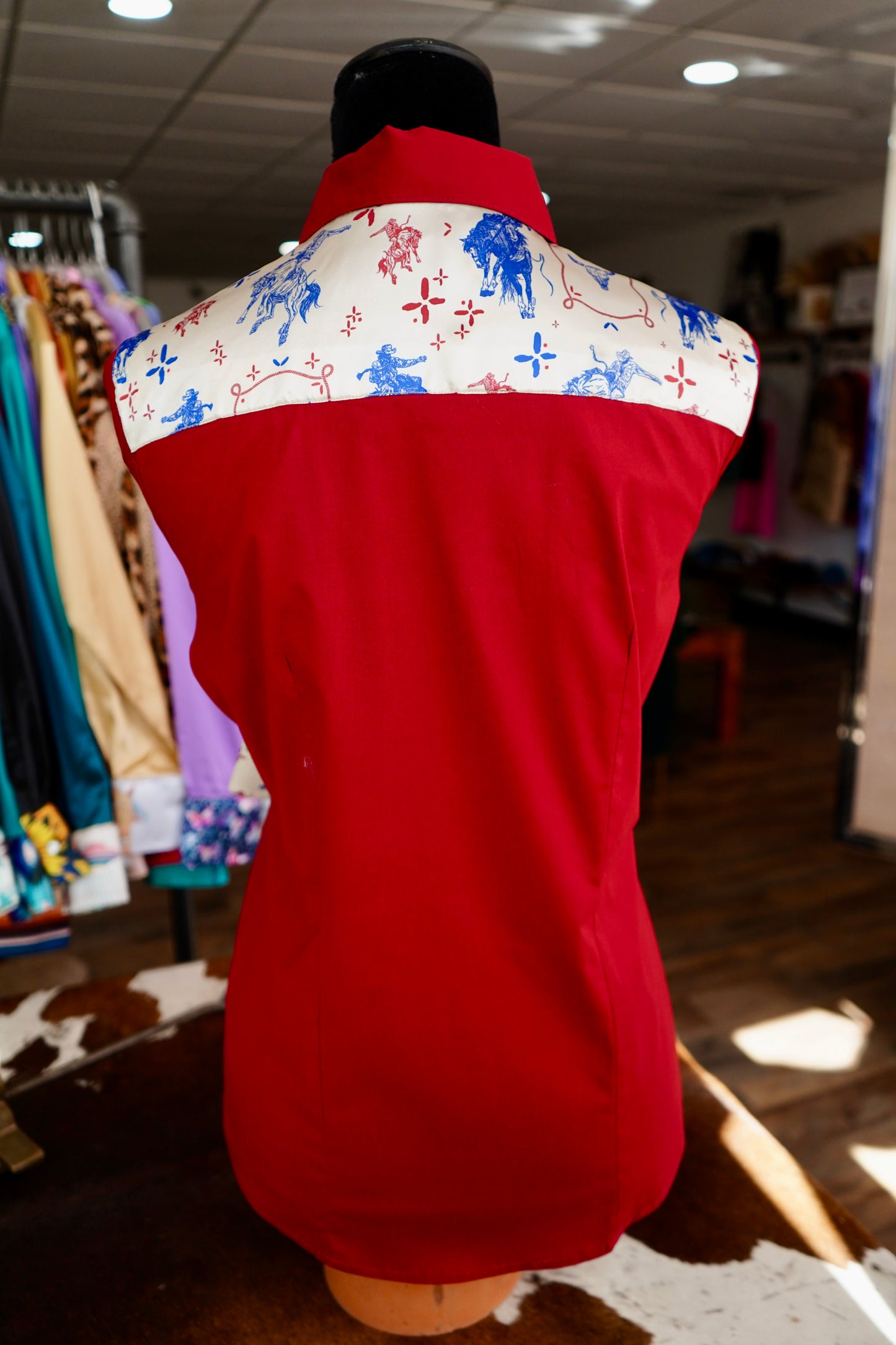 L - Patriotic Buckers on Red Cotton Button Down