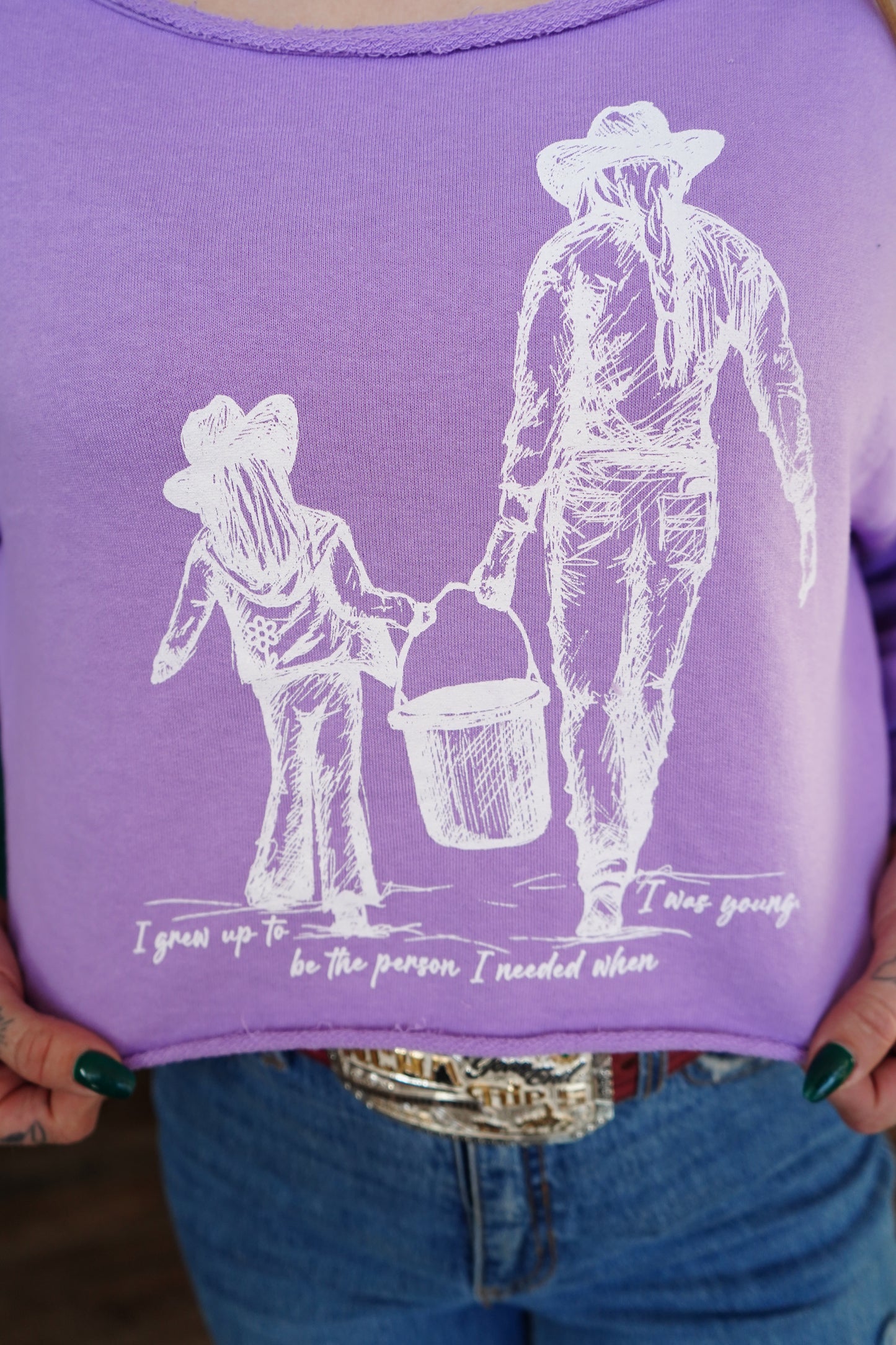 Grew Up - Lavender French Terry Boatneck Crop Top